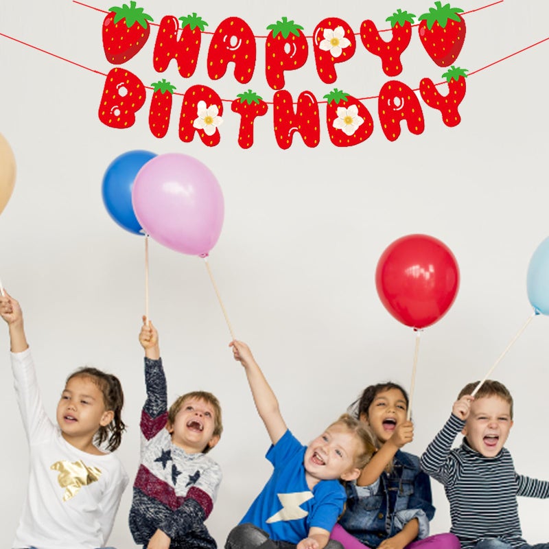 MEETINGU Strawberry Happy Birthday Banner  Strawberry Themed Birthday Party Decoration  Berry Sweet Girl Party Decoration - Image 4